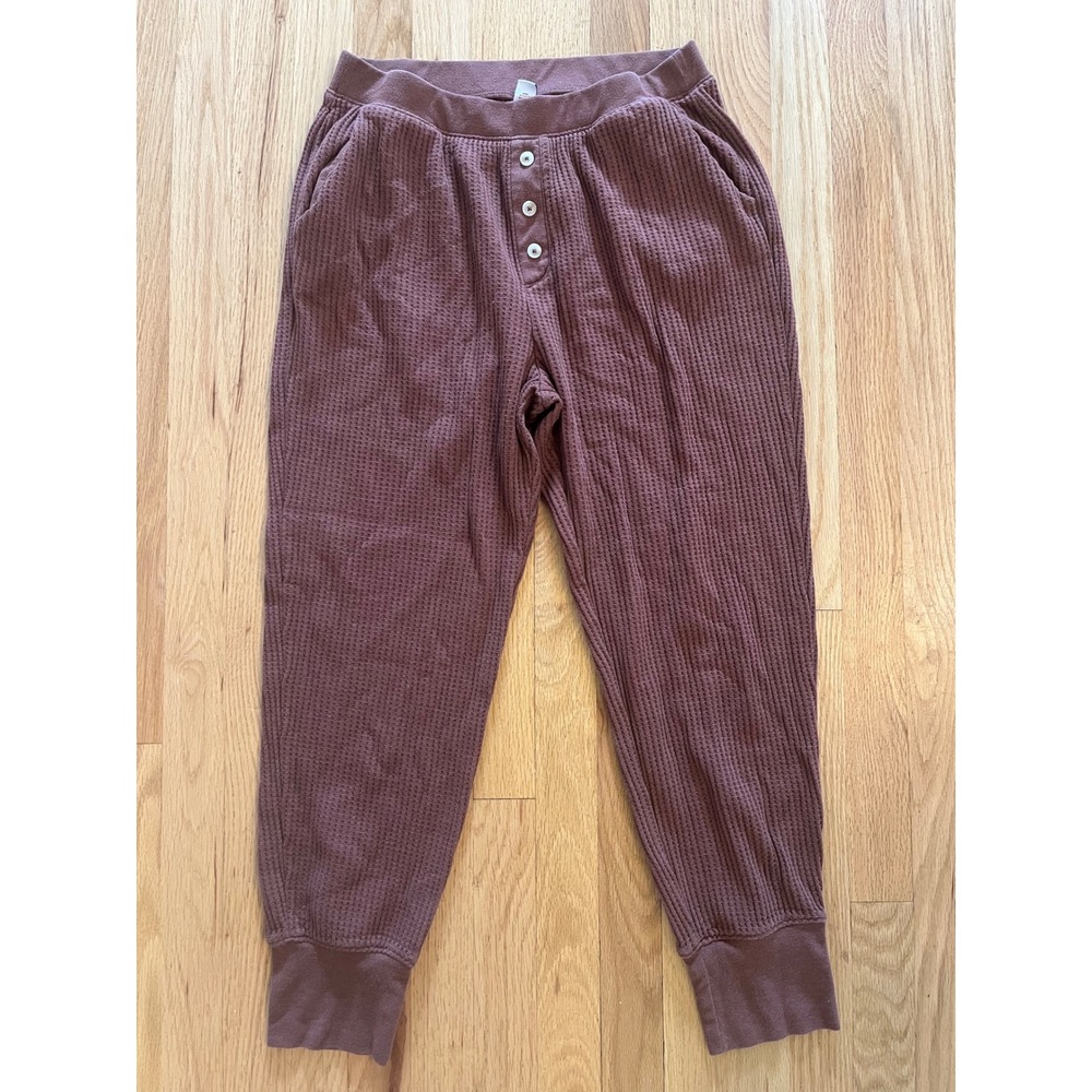 Old Navy Womens Waffle Knit Jogger Pants Brown Henley Lounge Pajamas Medium